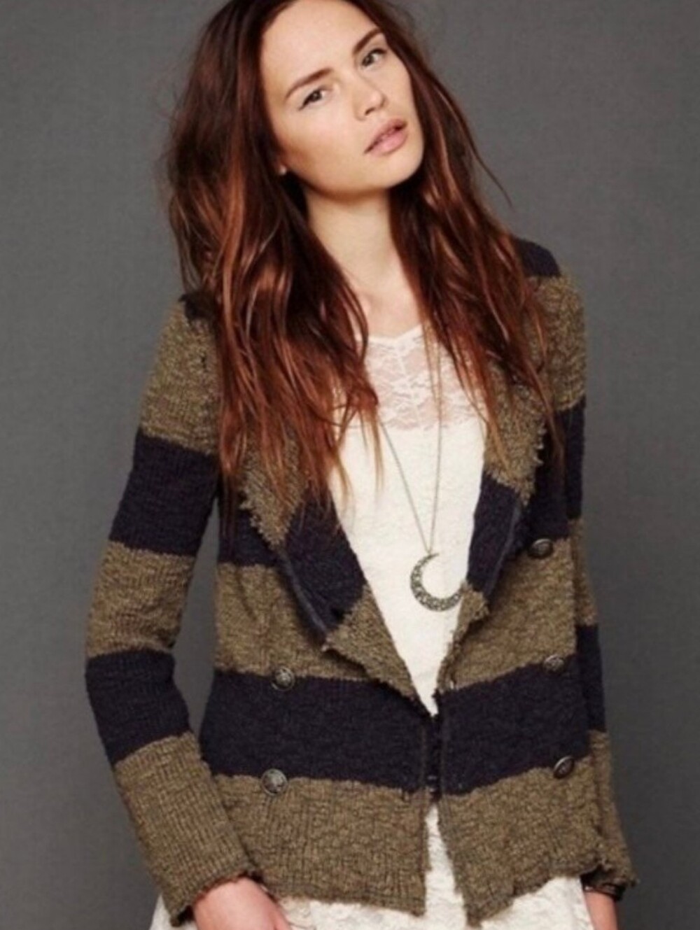 Free People Coat Of Arms Cardigan Sweater Size Lg Military Bohemian GranolaGirl